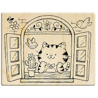 K083 - 楓木印章-浪漫小鎮 窗台貓咪