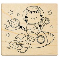 H292 - 楓木印章-走星球 貓咪 火箭