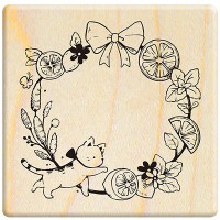 F478 - 楓木印章-四季與花園的秘密 貓咪檸檬花圈